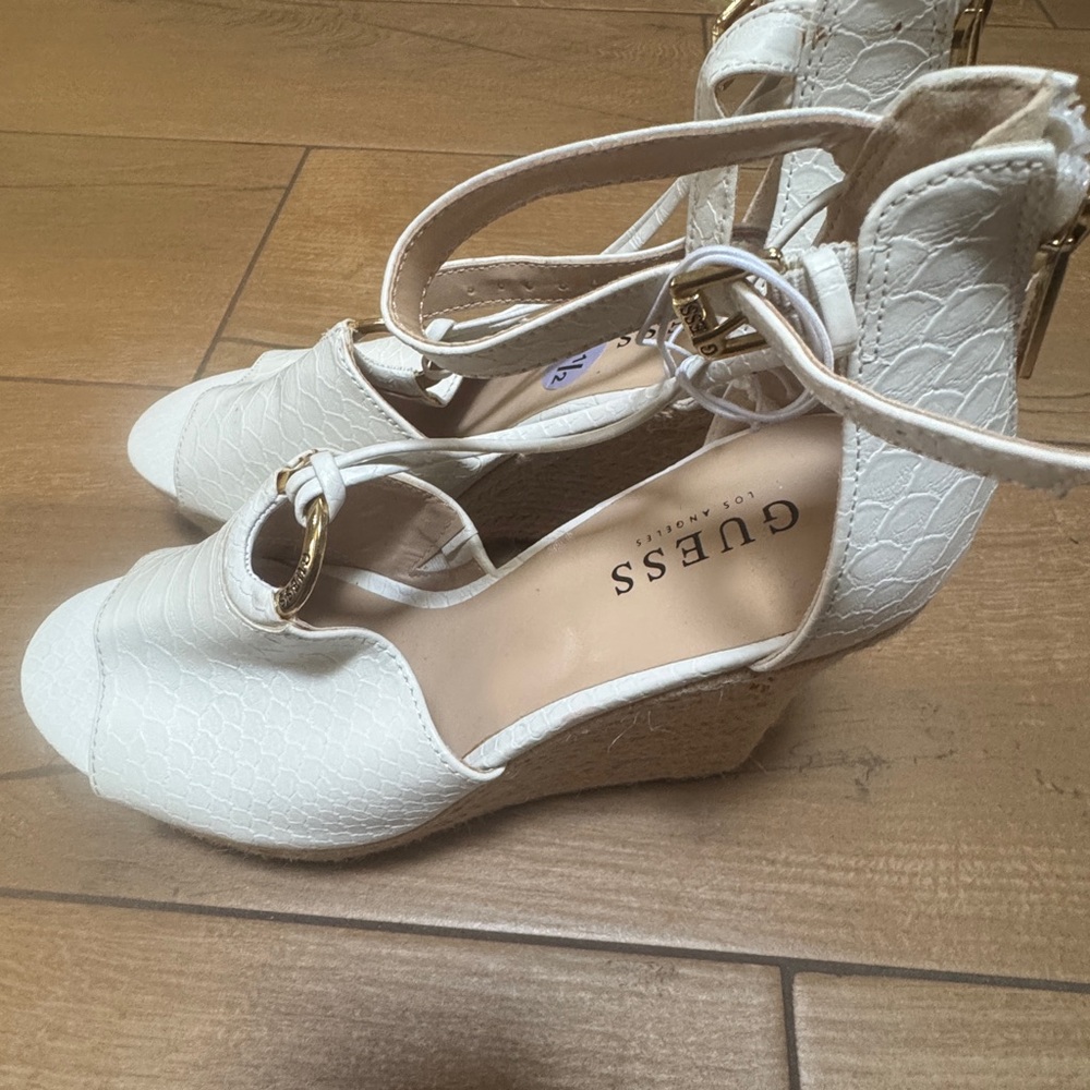 Guess Ivory Textured Wedge Shoes